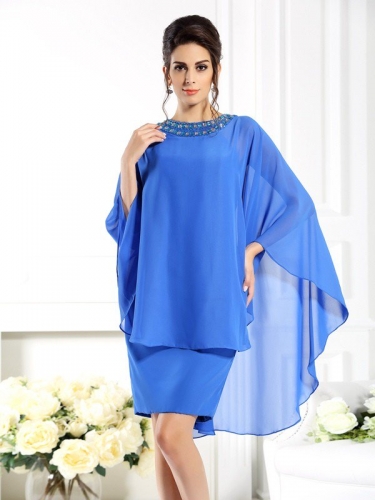 Sheath/Column Bateau 3/4 Sleeves Short Chiffon Mother of the Bride Dresses