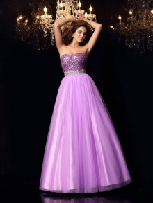 Ball Gown Sweetheart Sequin Sleeveless Long Elastic Woven Satin Quinceanera Dresses