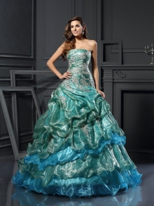 Ball Gown Sweetheart Applique Sleeveless Long Tulle Quinceanera Dresses