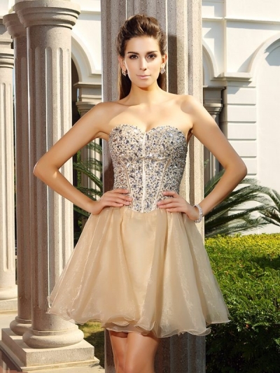 A-Line/Princess Sweetheart Ruffles Sleeveless Short Organza Cocktail Dresses [50641]