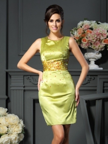 Sheath/Column Scoop Beading Sleeveless Short Silk like Satin Mother of the Bride Dresses