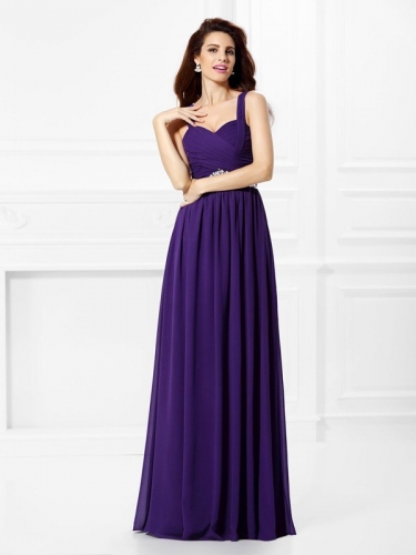 A-Line/Princess Sweetheart Beading Pleats Sleeveless Long Chiffon Dresses