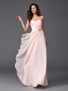 A-Line/Princess Sweetheart Hand-Made Flower Sleeveless Long Chiffon Bridesmaid Dresses