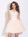 A-Line/Princess Bateau Ruffles Short Sleeves Short Net Dresses