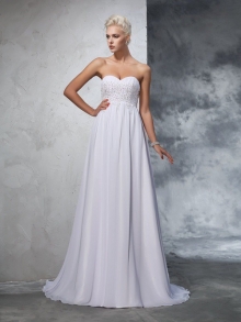 A-Line/Princess Sweetheart Beading Sleeveless Long Chiffon Wedding Dresses