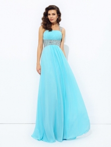 A-line/Princess Straps Sequin Sleeveless Long Chiffon Dresses