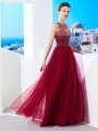 A-Line/Princess Scoop Sleeveless Floor-Length Beading Tulle Dresses