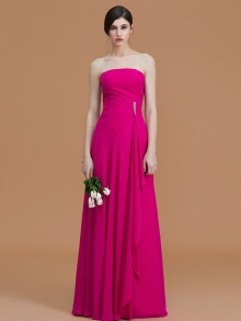 A-Line/Princess Strapless Sleeveless Floor-Length Ruffles Chiffon Bridesmaid Dresses