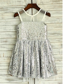 A-line/Princess Scoop Sleeveless Floor-Length Sequins Flower Girl Dresses