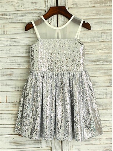 A-line/Princess Scoop Sleeveless Floor-Length Sequins Flower Girl Dresses