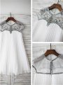 A-line/Princess Scoop Short Sleeves Beading Floor-Length Chiffon Flower Girl Dresses