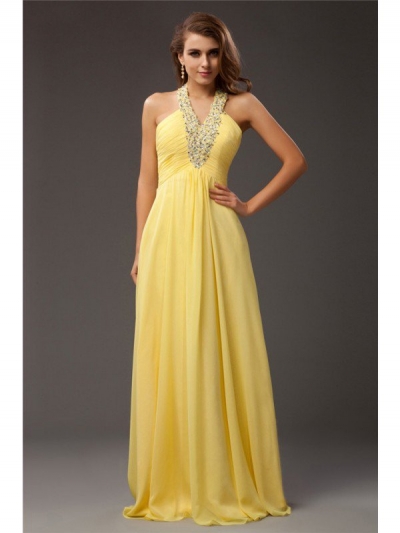 Sheath/Column Halter Beading Sleeveless Long Chiffon Dresses [N13GDRESS11]