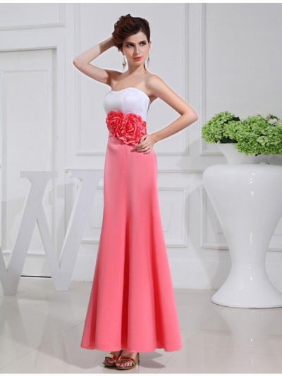 A-Line/Princess Hand-made Flower Sleeveless Satin Long Bridesmaid Dresses [N13ZAYS558]