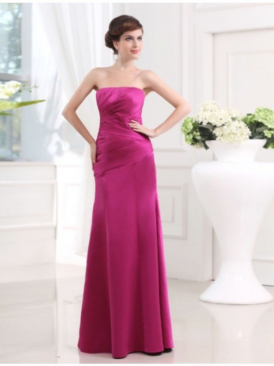Sheath/Column Strapless Sleeveless Long Pleats Satin Bridesmaid Dresses [N13ZAYS5643]