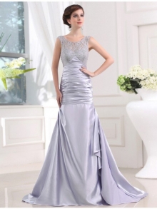 Trumpet/Mermaid Beading Sleeveless Elastic Woven Satin Long Dresses