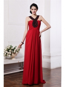 Sheath/Column V-neck Sleeveless Beading Long Chiffon Dresses