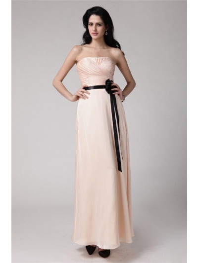 Sheath/Column Strapless Sleeveless Sash Elastic Woven Satin Chiffon Bridesmaid Dresses [N13ZYDRESS225]