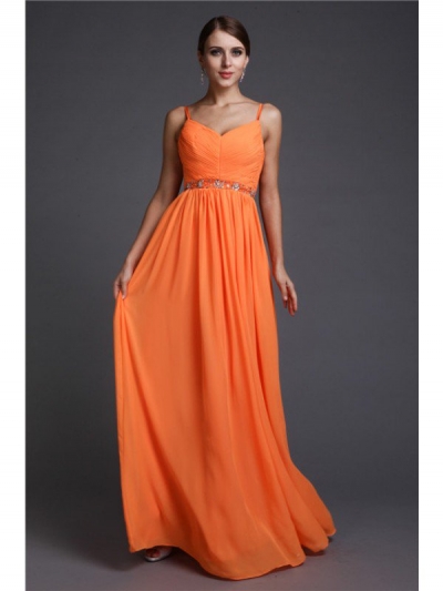 A-Line/Princess Spaghetti Straps Sleeveless Beading Long Chiffon Dresses [N13ZYDRESS24]