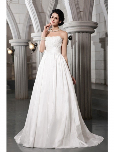 A-Line/Princess Strapless Sleeveless Beading Applique Long Taffeta Wedding Dresses