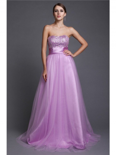 A-Line/Princess Strapless Sleeveless Beading Long Net Dresses [N13ZYDRESS29]