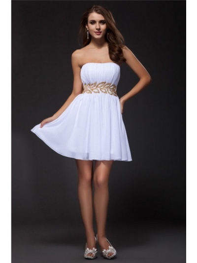 A-Line/Princess Strapless Sleeveless Beading Short Chiffon Cocktail Dresses [N13ZYDRESS99]