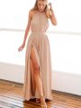 A-Line/Princess Halter Sleeveless Floor-Length Chiffon Dresses