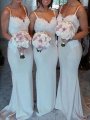 Sheath/Column Sweetheart Sleeveless Satin Lace Sweep/Brush Train Bridesmaid Dresses