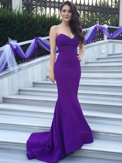 Trumpet/Mermaid Sweetheart Sleeveless Sweep/Brush Train Satin Bridesmaid Dresses [PO16033PO604]