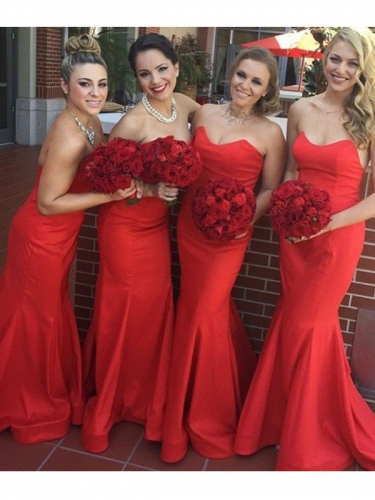 Trumpet/Mermaid Sweetheart Sleeveless Sweep/Brush Train Satin Bridesmaid Dresses