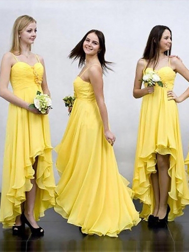 A-Line/Princess Sleeveless Asymmetrical Spaghetti Straps Chiffon Bridesmaid Dresses