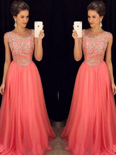 A-Line/Princess Scoop Sleeveless Beading Floor-Length Chiffon Dresses