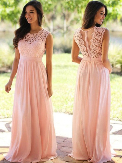 A-Line/Princess Scoop Sleeveless Applique Floor-Length Chiffon Dresses [PON1506EV442]