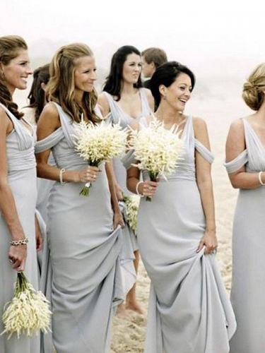 Sheath/Column V-neck Sleeveless Floor-Length Chiffon Bridesmaid Dresses