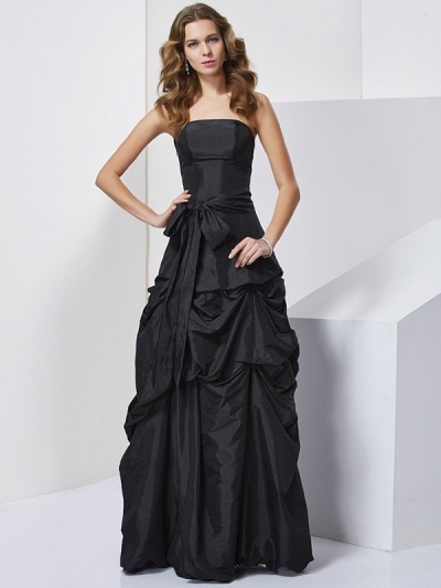 Sheath/Column Strapless Sleeveless Bowknot Long Taffeta Dresses [40260]