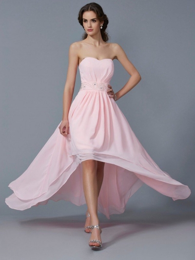 A-Line/Princess Sweetheart Sleeveless Beading High Low Chiffon Homecoming Dresses [40262]