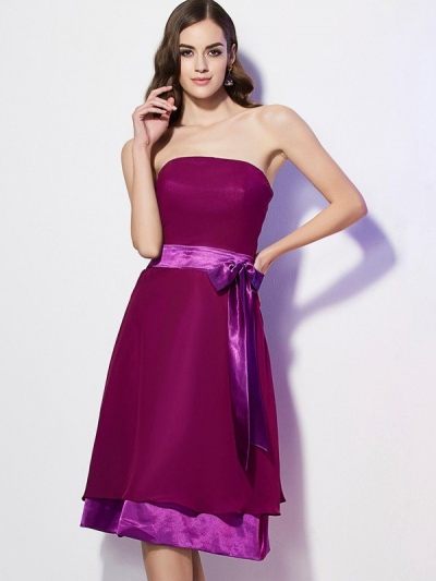 A-Line/Princess Strapless Sleeveless Bowknot Short Chiffon Bridesmaid Dresses [40451]