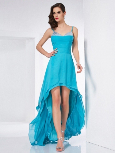 A-Line/Princess Spaghetti Straps Sleeveless High Low Chiffon Dresses