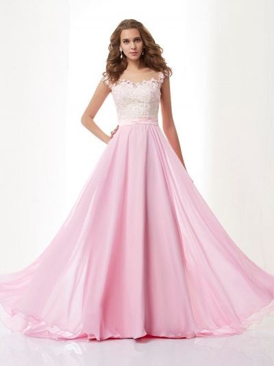 A-Line/Princess Straps Applique Sleeveless Beading Long Chiffon Dresses