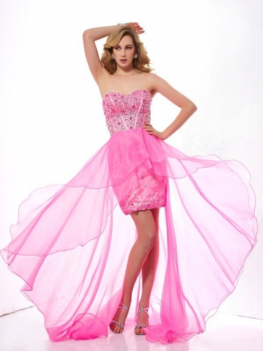 A-Line/Princess Sweetheart Sleeveless Beading High Low Organza Dresses