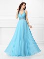 A-Line/Princess Halter Rhinestone Sleeveless Long Chiffon Dresses