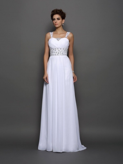 A-Line/Princess Straps Beading Sleeveless Long Chiffon Wedding Dresses [50149]