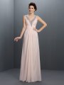 A-Line/Princess V-neck Beading Sleeveless Long Chiffon Dresses