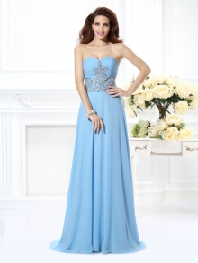 A-Line/Princess Sweetheart Beading Sleeveless Long Chiffon Dresses