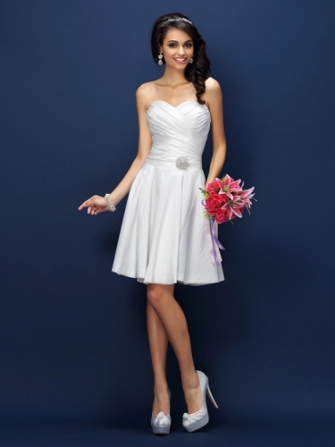 A-Line/Princess Sweetheart Pleats Sleeveless Short Taffeta Bridesmaid Dresses