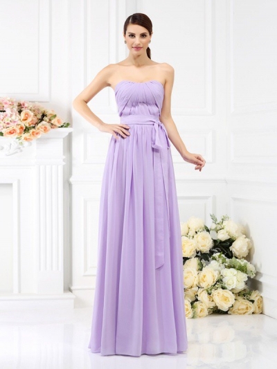 A-Line/Princess Strapless Sash/Ribbon/Belt Sleeveless Long Chiffon Bridesmaid Dresses