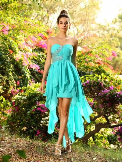 A-Line/Princess Sweetheart Beading Sleeveless High Low Chiffon Bridesmaid Dresses [50644]