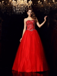 Ball Gown Sweetheart Beading Sleeveless Long Satin Quinceanera Dresses