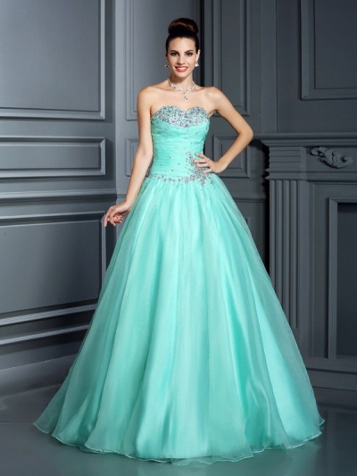 Ball Gown Sweetheart Beading Sleeveless Long Organza Quinceanera Dresses [50731]