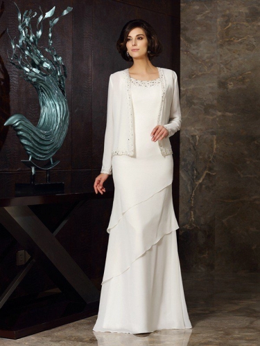 Sheath/Column Scoop Beading Sleeveless Long Chiffon Mother of the Bride Dresses