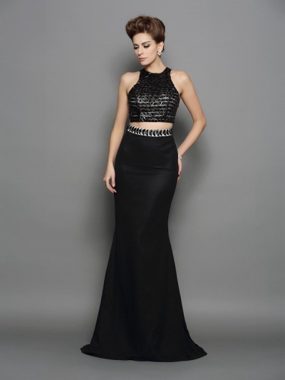 Trumpet/Mermaid High Neck Sleeveless Long Chiffon Two Piece Dresses [51185]